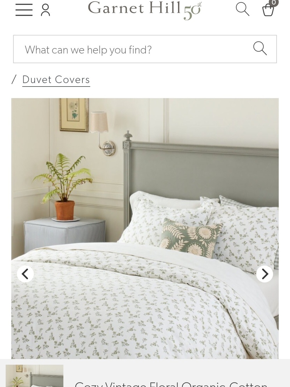 Garnet Hill Cream Duvet Cover with Green Floral Print
